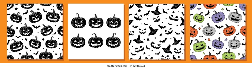 Vector Colorful Style Halloween and Thanksgiving pumpkins Repeatable and Pattern and Printable Texture Happy Halloween Trick or Treat Wallpaper Design