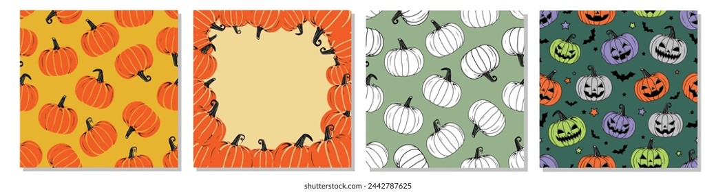 Vector Colorful Style Halloween and Thanksgiving pumpkins Repeatable and Pattern and Printable Texture Happy Halloween Trick or Treat Wallpaper Design