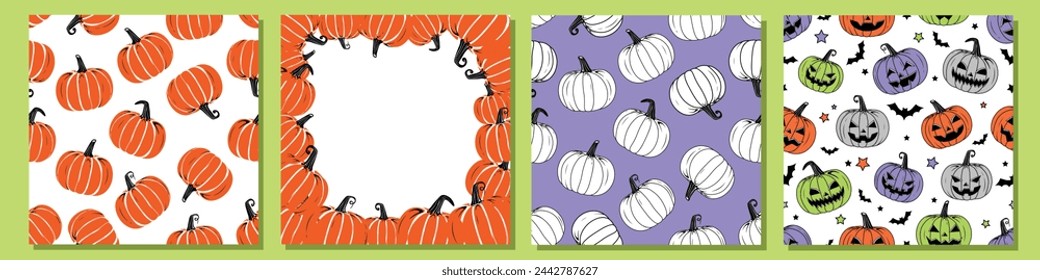 Vector Colorful Style Halloween and Thanksgiving pumpkins Repeatable and Pattern and Printable Texture Happy Halloween Trick or Treat Wallpaper Design