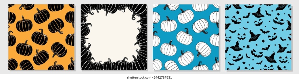 Vector Colorful Style Halloween and Thanksgiving pumpkins Repeatable and Pattern and Printable Texture Happy Halloween Trick or Treat Wallpaper Design