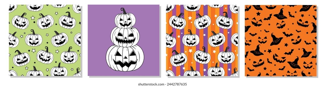 Vector Colorful Style Halloween and Thanksgiving pumpkins Repeatable and Pattern and Printable Texture Happy Halloween Trick or Treat Wallpaper Design