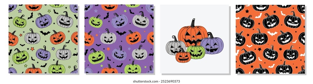 Vector Colorful Style Halloween and Thanksgiving pumpkins Repeatable and Pattern and Printable Texture Happy Halloween Trick or Treat Wallpaper Design