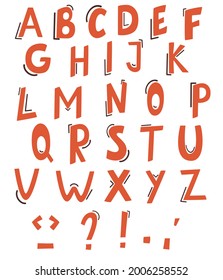 Vector de letra y alfabeto estilizados coloridos. Alfabeto inglés muy colorido. Fuente abstracta moderna dibujada a mano. 
