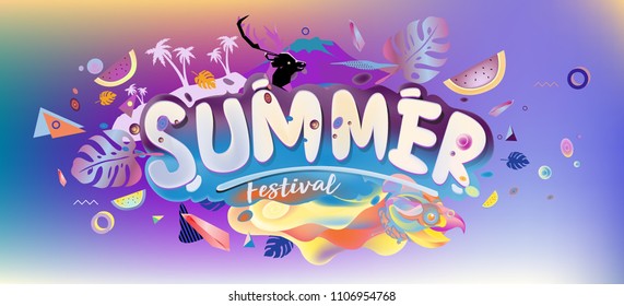 Vector colorful summer banner. Illustration background template for summer festival. Summer sale promotion banner and poster.
