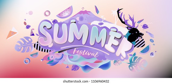Vector colorful summer banner. Illustration background template for summer festival. Summer sale promotion banner and poster.
