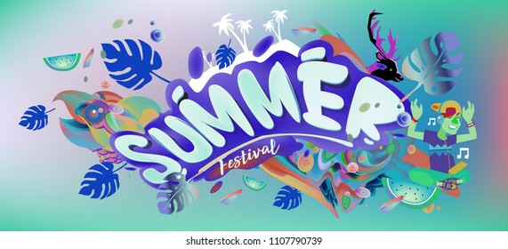 Vector colorful summer banner. Illustration tropical background for summer festival. Summer sale promotion banner and poster.