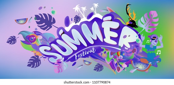 Vector colorful summer banner. Illustration tropical background for summer festival. Summer sale promotion banner and poster.