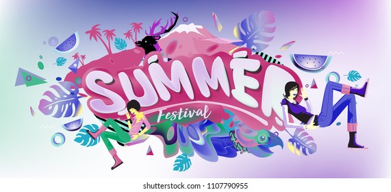 Vector colorful summer banner. Illustration tropical background for summer festival. Summer sale promotion banner and poster.