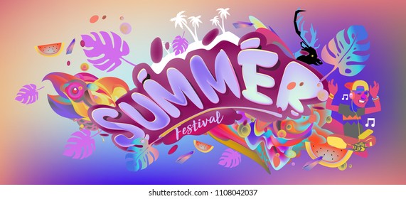 Vector colorful summer banner. Illustration tropical background for summer festival. Summer sale promotion banner and poster.