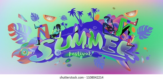 Vector colorful summer banner. Illustration tropical background for summer festival. Summer sale promotion banner and poster.