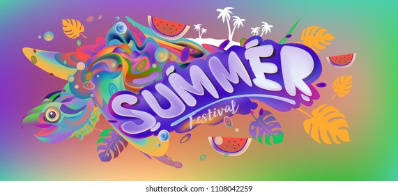 Vector colorful summer banner. Illustration tropical background for summer festival. Summer sale promotion banner and poster.