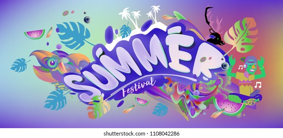 Vector colorful summer banner. Illustration tropical background for summer festival. Summer sale promotion banner and poster.