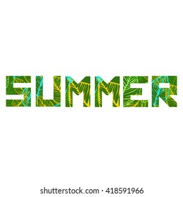 Vector colorful summer text. Poster, banner, cover. Tropical print For t-shirt or other uses