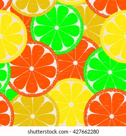 Vector colorful summer texture. Endless pattern with slices of lemon, orange, lime and grapefruit