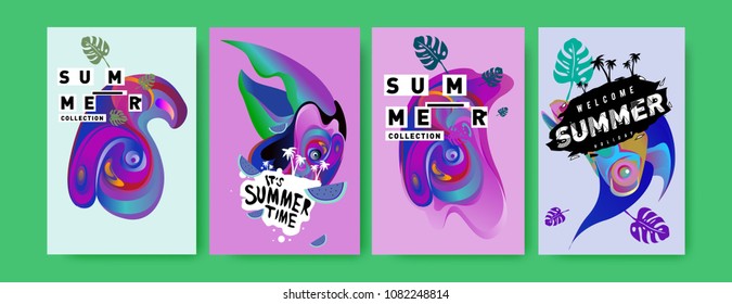 Vector colorful summer tropical collection poster and background. Bird and animal illustration for fashion and fabric printed. Set of summer collection in eps10.