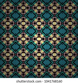 Vector colorful symmetrical seamless pattern for textile, tiles and design in black, brown and blue tones.