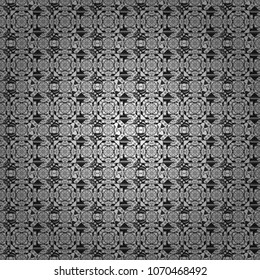 Vector colorful symmetrical seamless pattern for textile, tiles and design in white, gray and black tones.