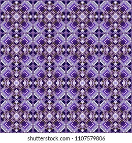 Vector colorful symmetrical seamless pattern for textile, tiles and design in white, purple and violet tones.