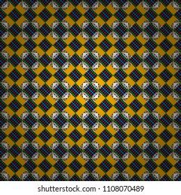 Vector colorful symmetrical seamless pattern for textile, tiles and design in gray, black and yellow tones.