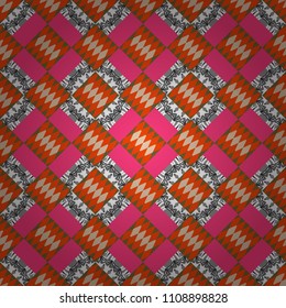 Vector colorful symmetrical seamless pattern for textile, tiles and design in brown, red and pink tones.