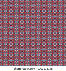 Vector colorful symmetrical seamless pattern for textile, tiles and design in gray, blue and pink tones.