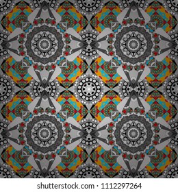 Vector colorful symmetrical seamless pattern for textile, tiles and design in black, gray and brown tones.
