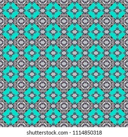 Vector colorful symmetrical seamless pattern for textile, tiles and design in brown, gray and blue tones.