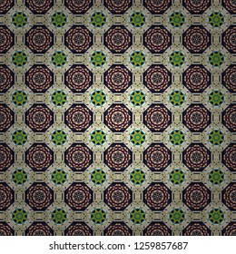 Vector colorful symmetrical seamless pattern for textile, tiles and design in black, beige and brown tones.