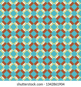 Vector colorful symmetrical seamless pattern for textile, tiles and design in white, blue and orange tones.