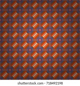 Vector colorful symmetrical seamless pattern for textile, tiles and design in brown, orange and blue tones.