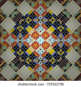 Vector colorful symmetrical seamless pattern for textile, tiles and design in black, white and green tones.
