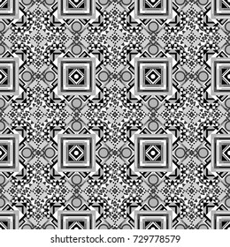 Vector colorful symmetrical seamless pattern for textile, tiles and design in white, gray and black tones.