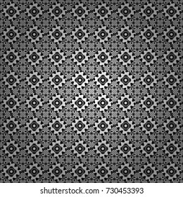 Vector colorful symmetrical seamless pattern for textile, tiles and design in black, white and gray tones.