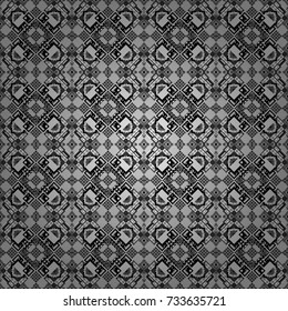 Vector colorful symmetrical seamless pattern for textile, tiles and design in white, gray and black tones.