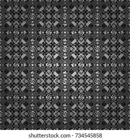Vector colorful symmetrical seamless pattern for textile, tiles and design in black, white and gray tones.