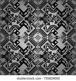 Vector colorful symmetrical seamless pattern for textile, tiles and design in gray, black and white tones.