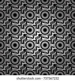 Vector colorful symmetrical seamless pattern for textile, tiles and design in gray, black and white tones.