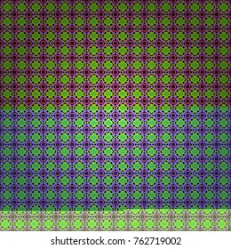 Vector colorful symmetrical seamless pattern for textile, tiles and design in green, violet and black tones.