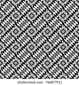 Vector colorful symmetrical seamless pattern for textile, tiles and design in black, white and gray tones.
