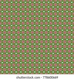 Vector colorful symmetrical seamless pattern for textile, tiles and design in green, black and orange tones.