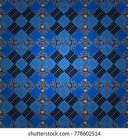 Vector colorful symmetrical seamless pattern for textile, tiles and design in gray, blue and black tones.