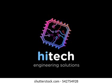 Vector colorful technology logo, icon, symbol. High technology production logo, web abstract. Hi-tech, high tech concept.Computer and data related business, innovations