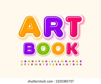 Vector colorful template Art Book with cute Alphabet Letters and Numbers set. Kids style Font