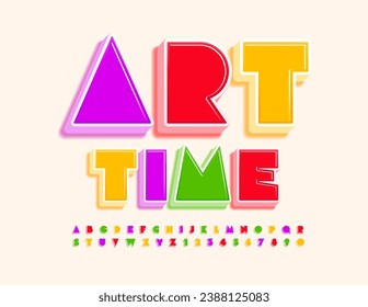 Vector colorful template Art Time. Glossy creative Font. Bright 3D Alphabet Letters and Numbers set