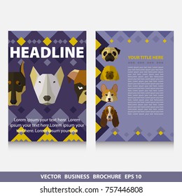 Vector colorful template flyer brochure with face of dogs and place for your text and contact. Size A4. Eps 10