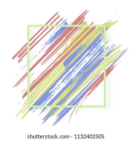 Vector colorful template with frame. Brush lines background with border for flyer, banner. 