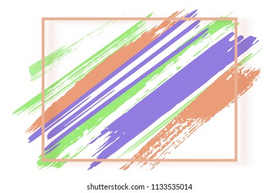 Vector colorful template with frame. Brush lines background with border for flyer, banner. 