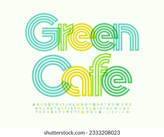 Vector colorful template Green Cafe. Transparent bright Font. Watercolor Alphabet Letters and Numbers