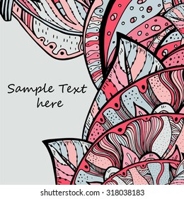 Vector colorful template for greetings cards. Ethnic retro design in zentangle style with floral elements. Hand drawn background