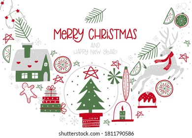 Vector colorful сhristmas template. Merry сhristmas and New Year. Winter time. Vector illustration.